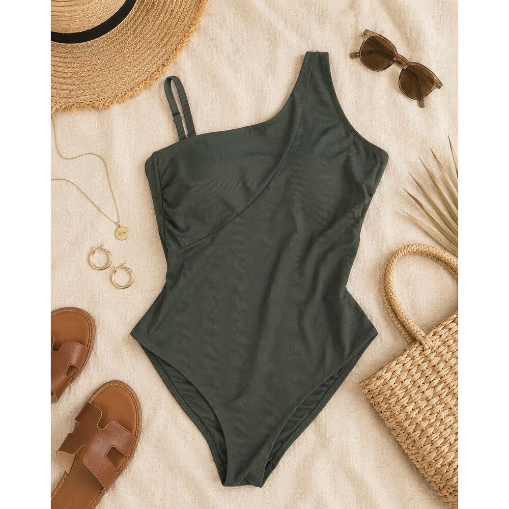 BECCA by Rebecca Virtue Womens‎ 1X Green One Shoulder One Piece Swimsuit